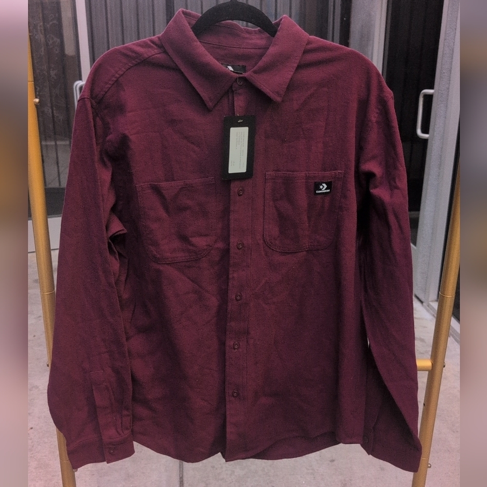 Converse Men's Button-Down Shirt - Burgundy Size Medium